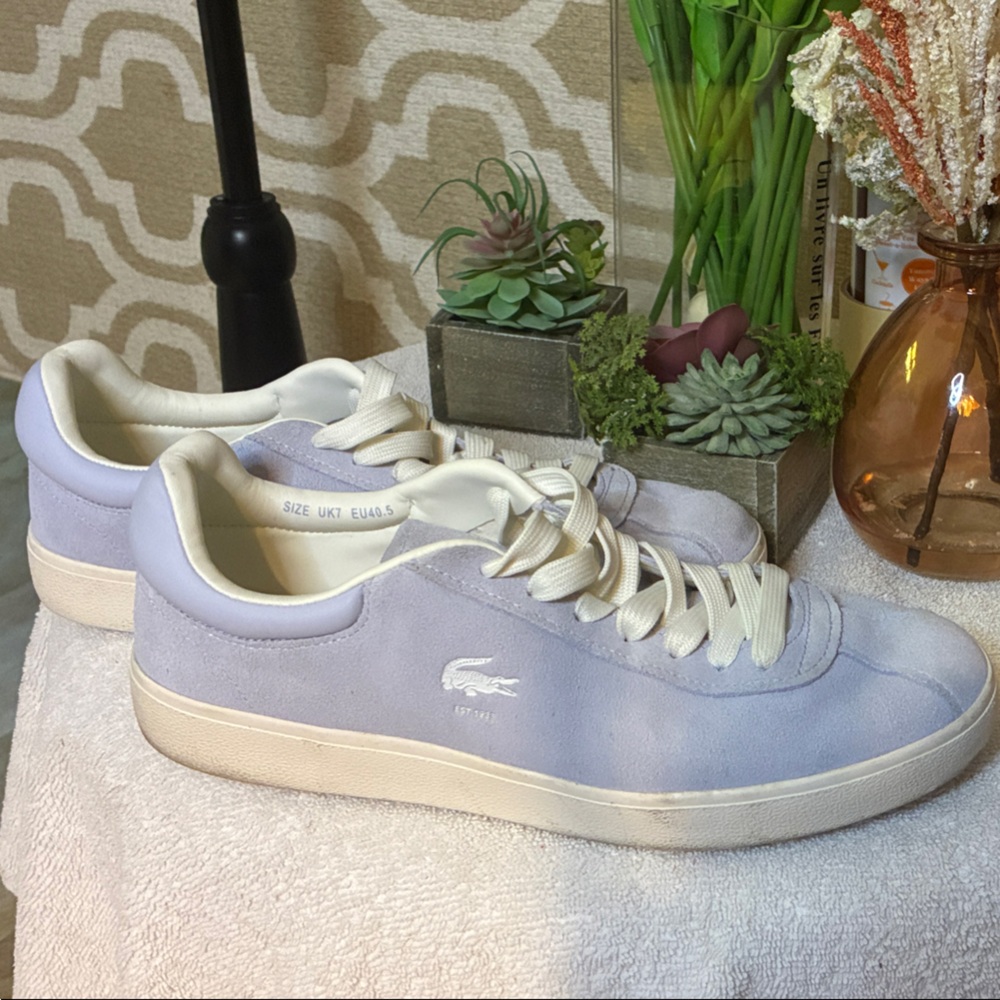 Lacoste Lavender Suede Sneakers with Cream Soles